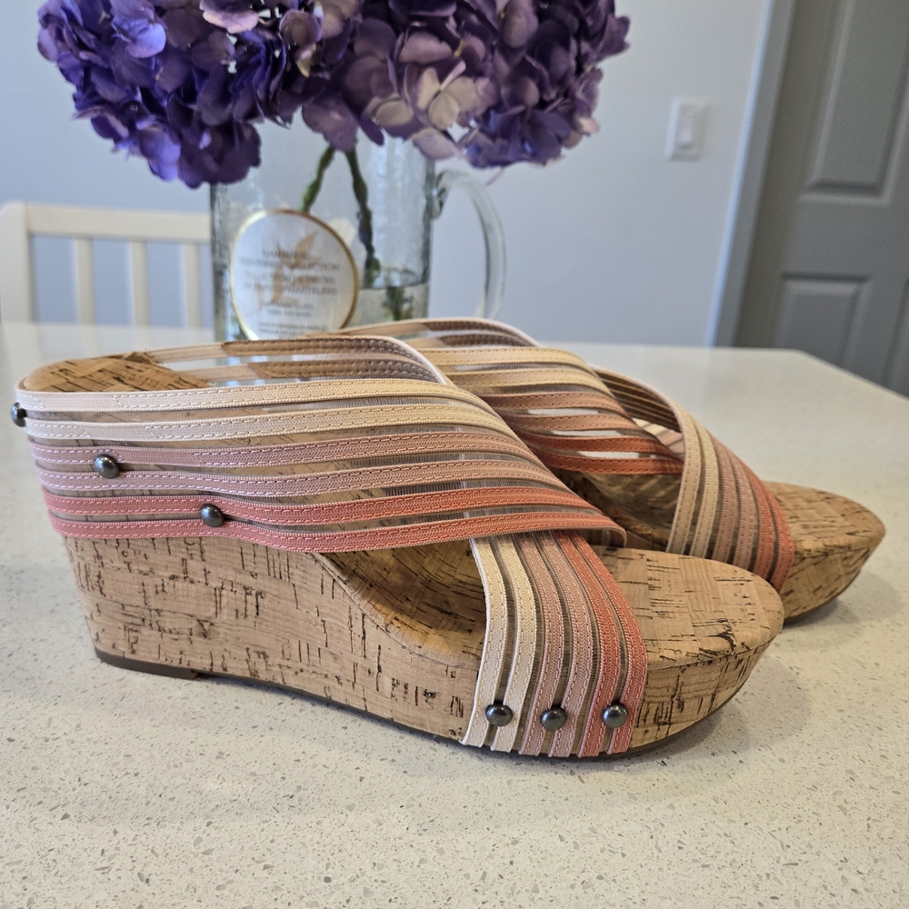 Lucky Brand Pink and Cream Wedge Sandals New!